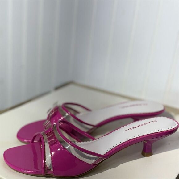 Classified Hot Pink Kitten Heel Sandals 9 Patent Leather Clear Straps Y2K Retro - Picture 4 of 9